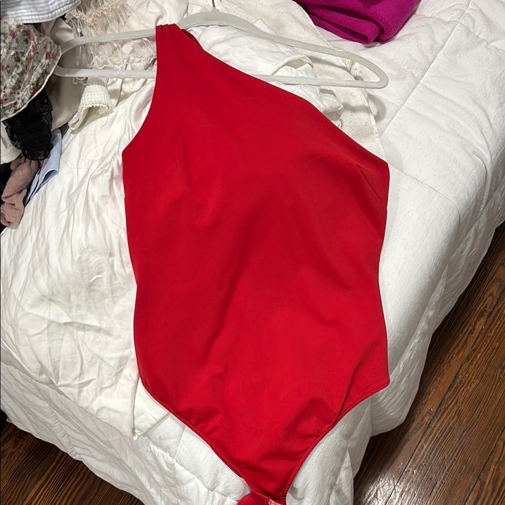 Free People Red One-Shoulder Bodysuit